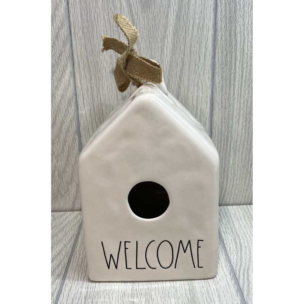 Rae Dunn by Magenta "Welcome" Birdhouse Ceramic With Bow